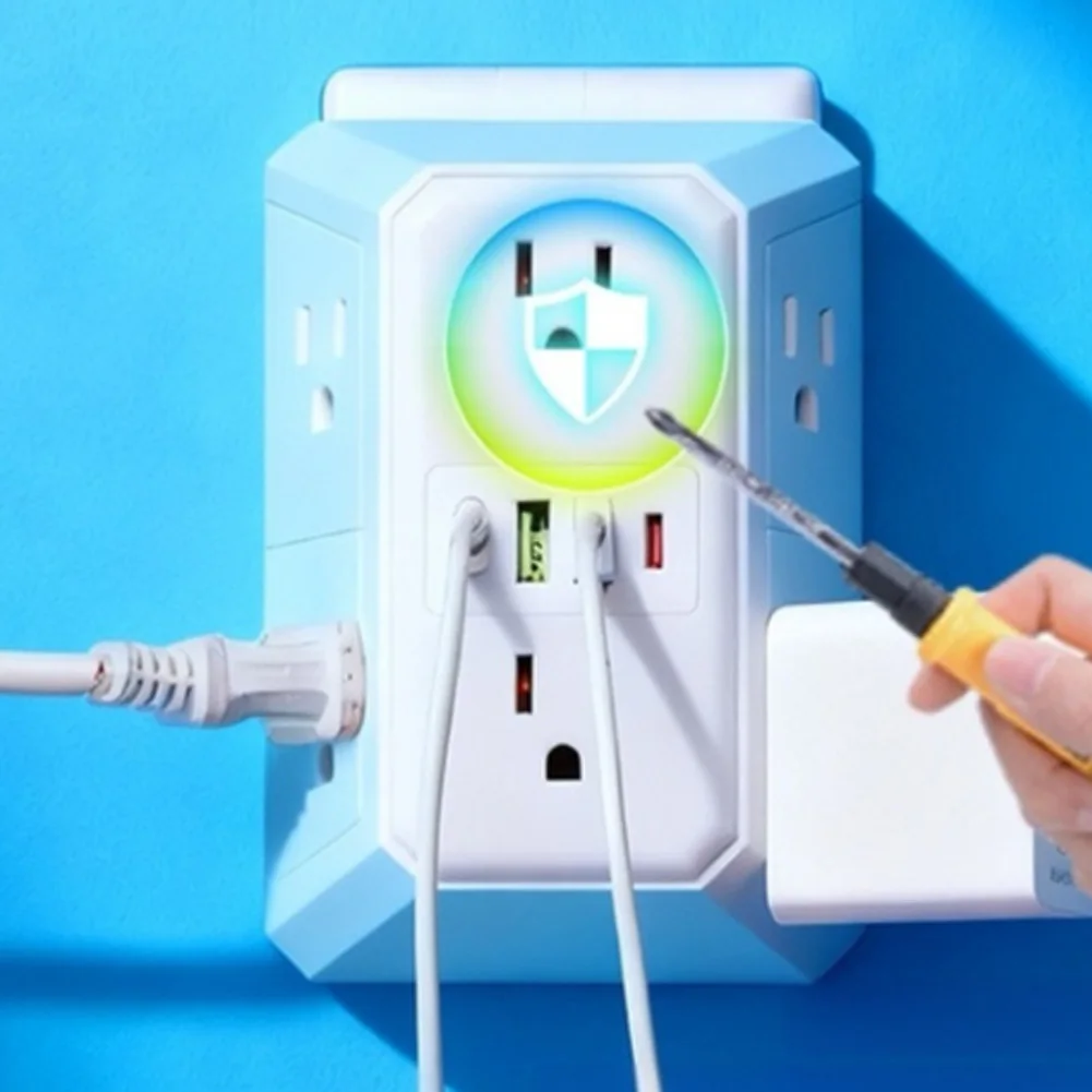 6 Outlet Wall Extender With 4 USB C Ports Surge Protector Adapter Multi Socket Splitter For Home Office Electrical Safety Device