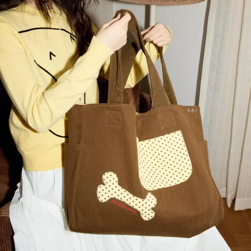 

Оригинальная модная сумка-тоут с принтом в виде собачьих лапок и точек, большая вместимость, двусторонняя, из хлопкового холста, на одно плечо, для женщин, трендовая