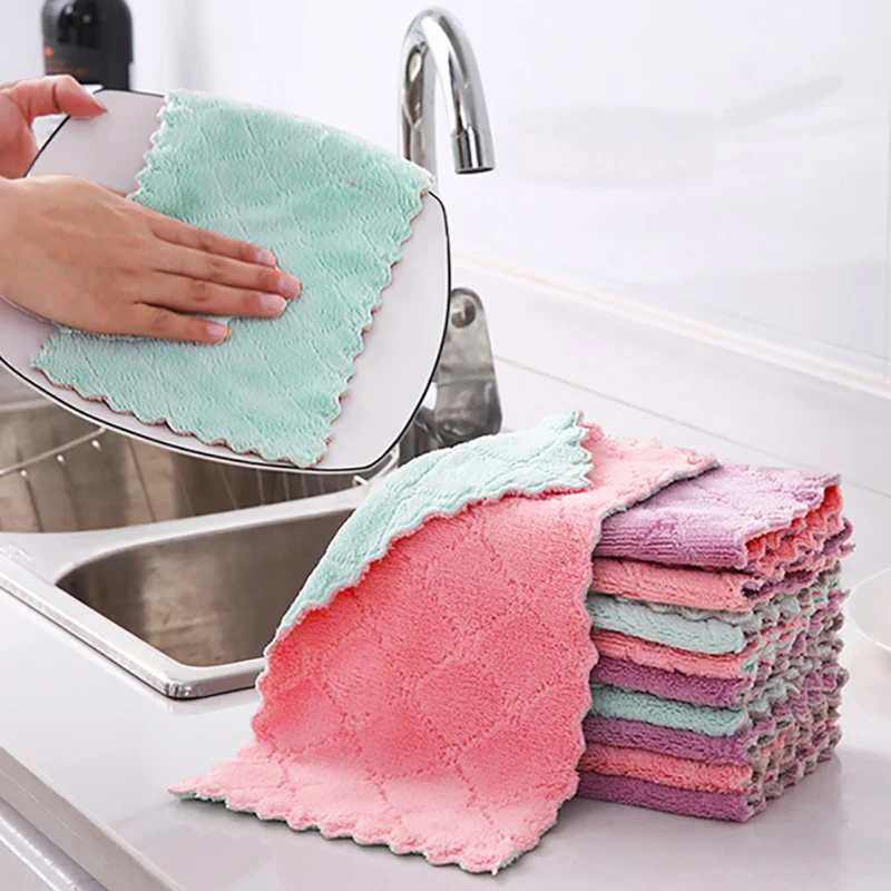 Kitchen Towel Well Woven House Cleaning Dish Towel Cloth Rag Fabric Household 10Pcs Microfiber Towel Absorbent Washable