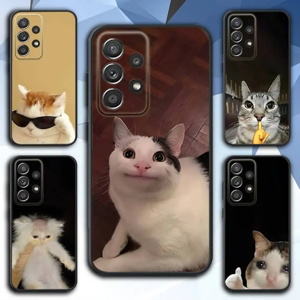 

F-Funny Cat Cute Meme Phone Case For Samsung S 25,24,23,22,30,21,10,9,Ultra,Plus,Lite,FE,4,5 G Soft Black Case