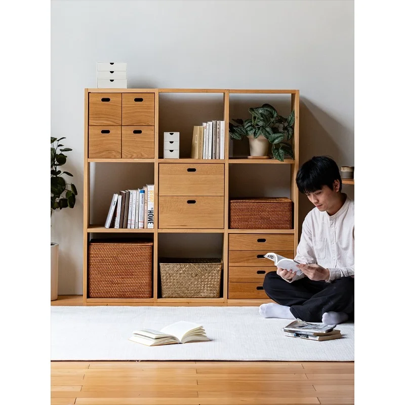 Home Japanese-style free-form bookshelf floor-to-ceiling children's living room storage solid wood lattice storage bedroom bookc