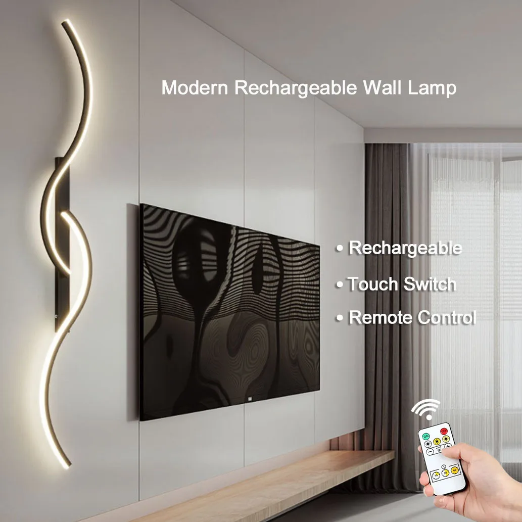 

Modern LED Wall Lamp S-Shaped Charging Touch Switch RC Control Bedroom Living Room Corridor Indoor Decoration Lighting Fixtures