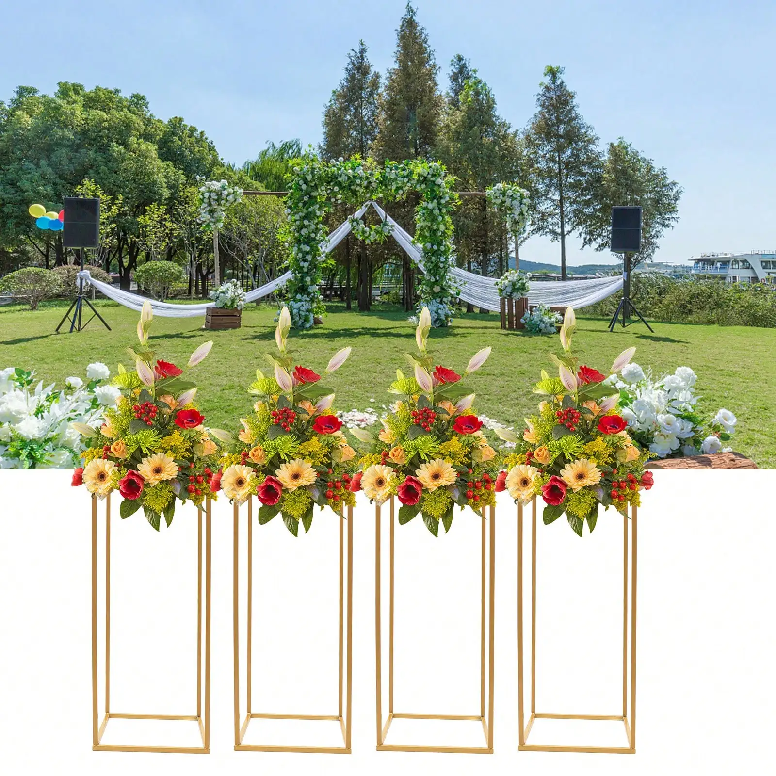 

Wedding Flower Stand Floor Vase 4pcs 60cm Gold Tabletop Centerpiece Stand Display Rack For Wedding Event Reception Decoration