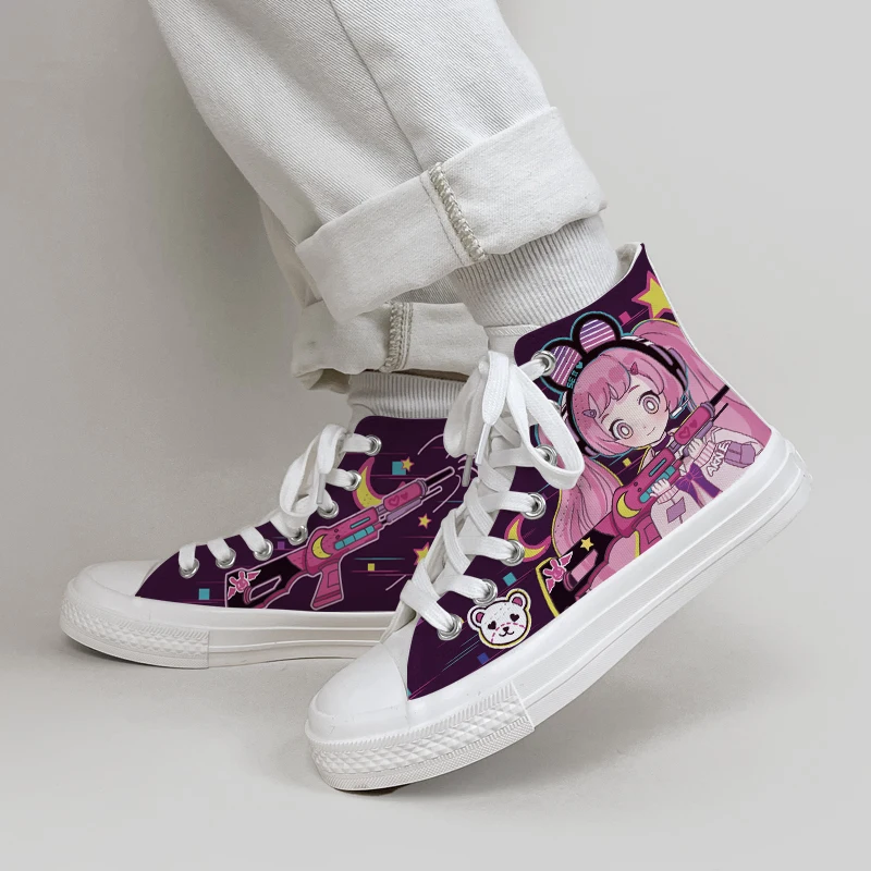 Amy e michael doce meninas estudantes alta superior tênis atlético graffiti anime sapatos de lona casuais linda mulher vulcanizar sapatos