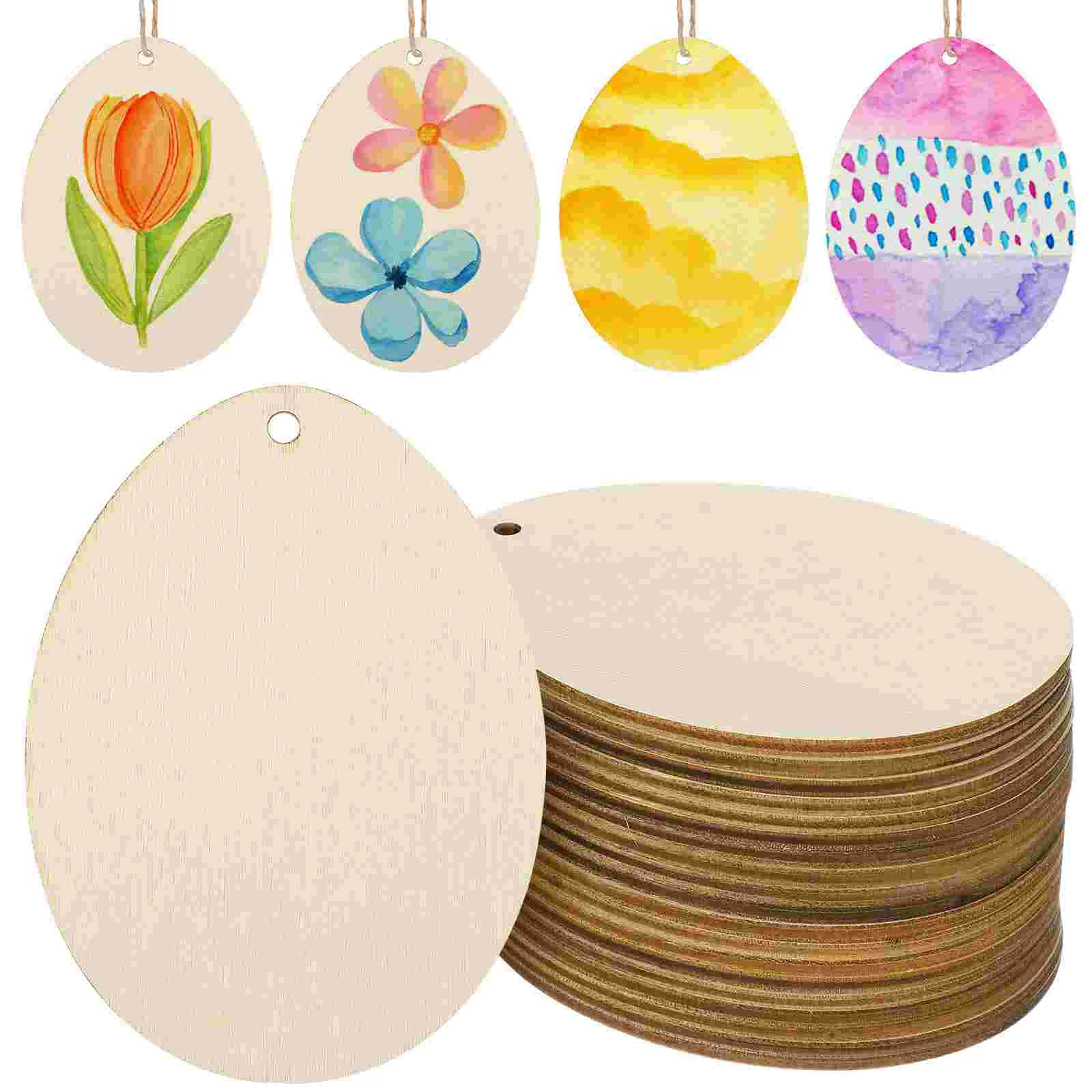 

Egg Shaped Baubles Wooden Easter Pendant Hanging Decoration Christmas Spring Baby Ornaments Chain and Rope