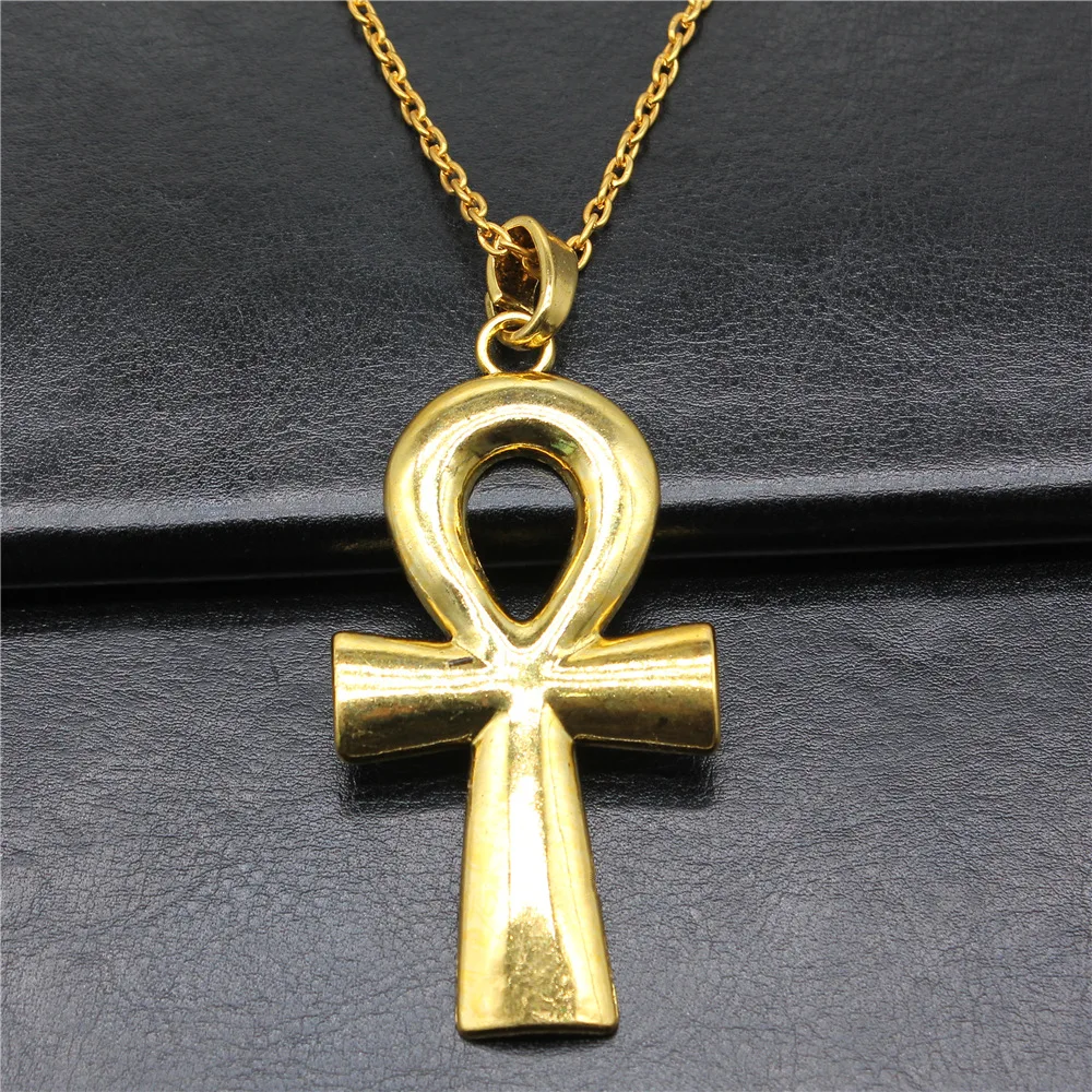 3 Colors 80x42mm Ancient Egyptian Key Of Life Ankh Cross Pendant Necklace Punk Hiphop Long Chain Necklace Jewelry Accessories