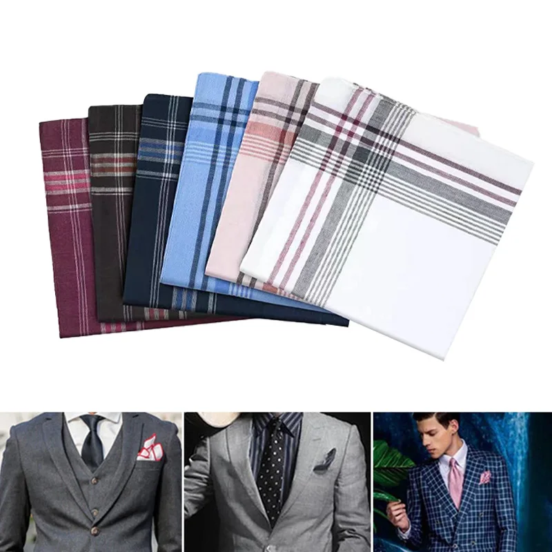 12Pcs Mixture Color Men Women Pocket Towels Plaid Stripe Handkerchief Classic Vintage Wedding Party Business Chest Towel Scarves