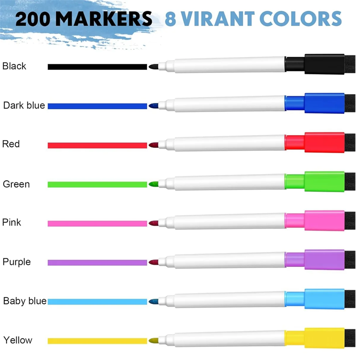 

ГОРЯЧИЕ 200 шт. магнитные маркеры для сухого стирания, маркеры для доски с тонким наконечником и колпачком-ластиком, для школы, офиса, дома (разноцветные)