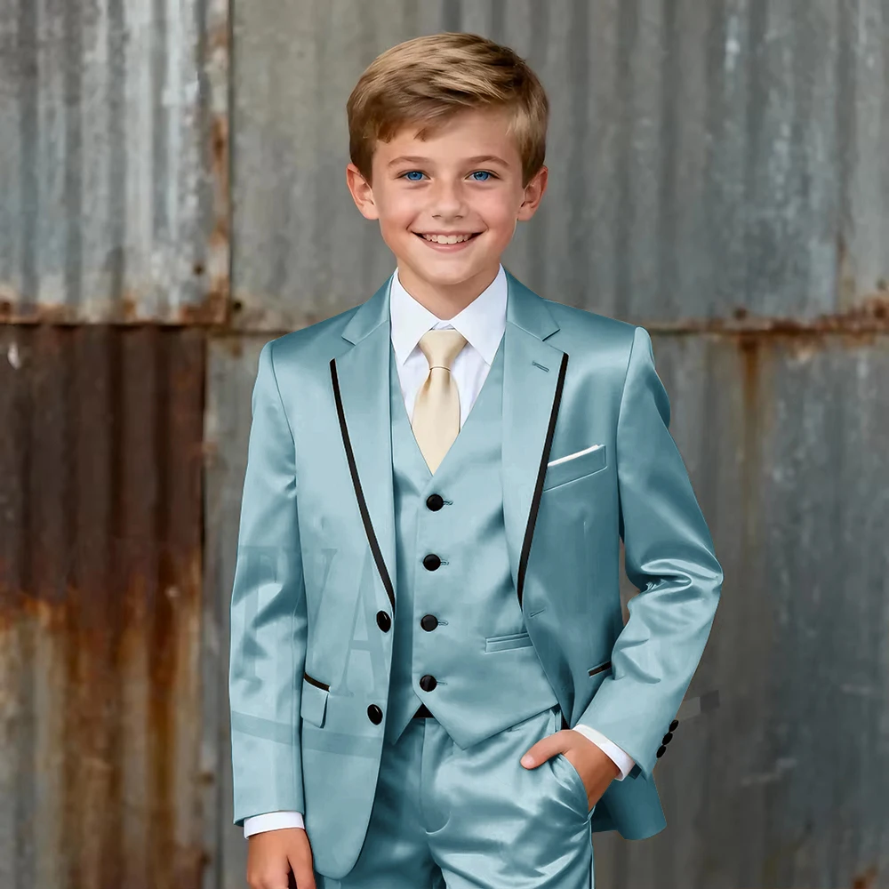 Boys Champagne Satin Suit 3 Piece Wedding Prom Party Pageant Jacket Vest Pants Premium Shiny Fabric Slim Fit Children Suits