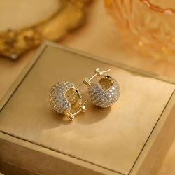 New Korean Fashion Boutique Luxury High Quality Full Zircon Spherical Earrings Gift Banquet Wedding Women Jewelry Earrings 2025
