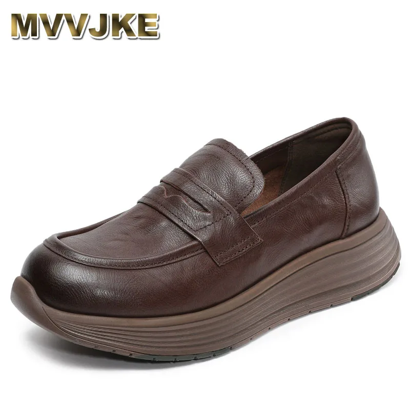 

Handmade Retro Thick Sole Platform Loafers Women Slip On Shoes Quality Genuine Leather Outside Versatile Loafers Female