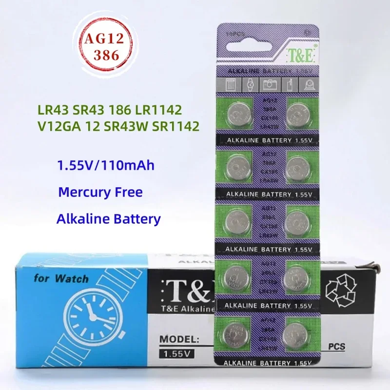 200PCS Battery Watch LR43 AG12 SR43 186 386 LR1142 V12GA 12 SR43W SR1142 Cell Coin Batteries For Toys Remote