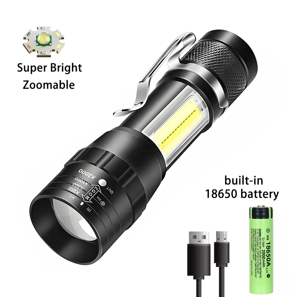 Powerful Led Flashlight Abs Portable Telescopic Zoom Flashlight Usb Rechargeable Outdoor Waterproof Camping Tactical Flash