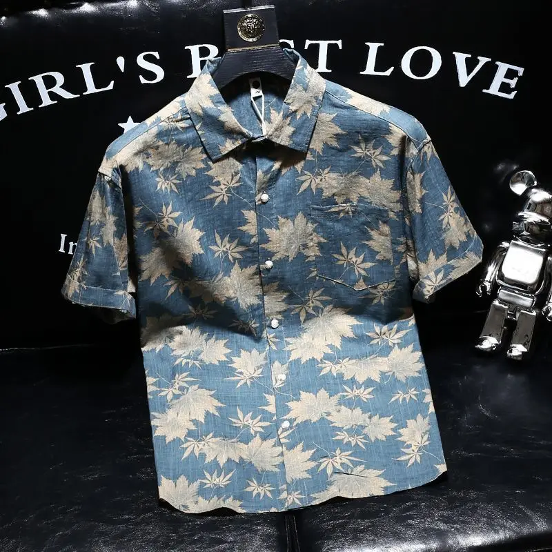 

Summer Business Casual 2024 Boyfriend New Patchwork Square Collar Button Printing Slim Fit Comfortable Short Sleeved Shirts