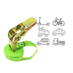 1Pc Green Tensioning Belts Porable Heavy Duty Tie Down Cargo Strap Luggage Lashing Strong Ratchet Strap Belt With Metal Buckl