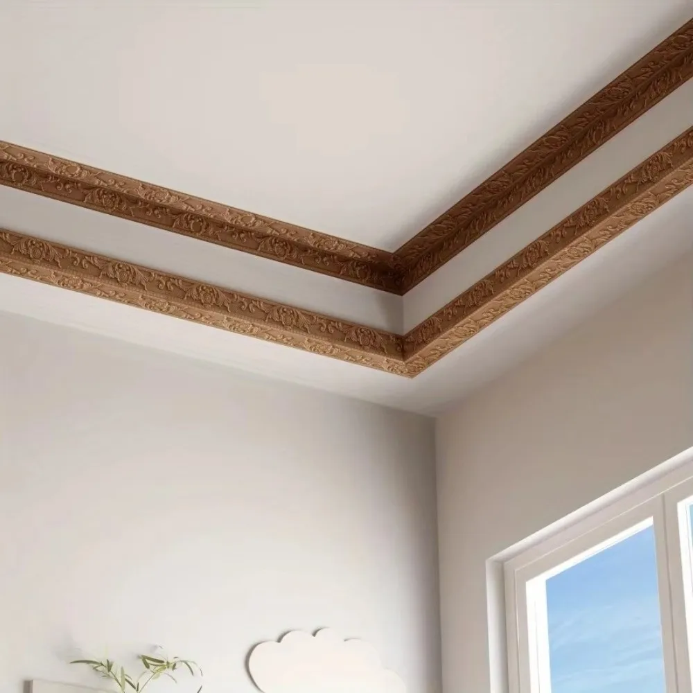 2.3 Meters/Roll Ceiling Decoration Strip Self-Adhesive 3D Foam Wall Trim Line Anti-collision Waterproof Skirting Line Decor