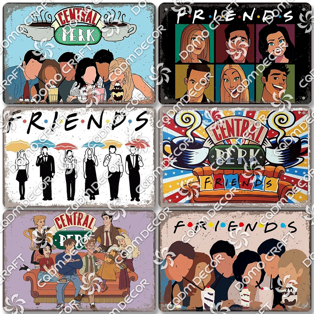 Friends Coffee Plaque Tin Signs Retro Central Perk Poster Metal Plates Wall Art Decor for Cafe Kitchen Living Room Home