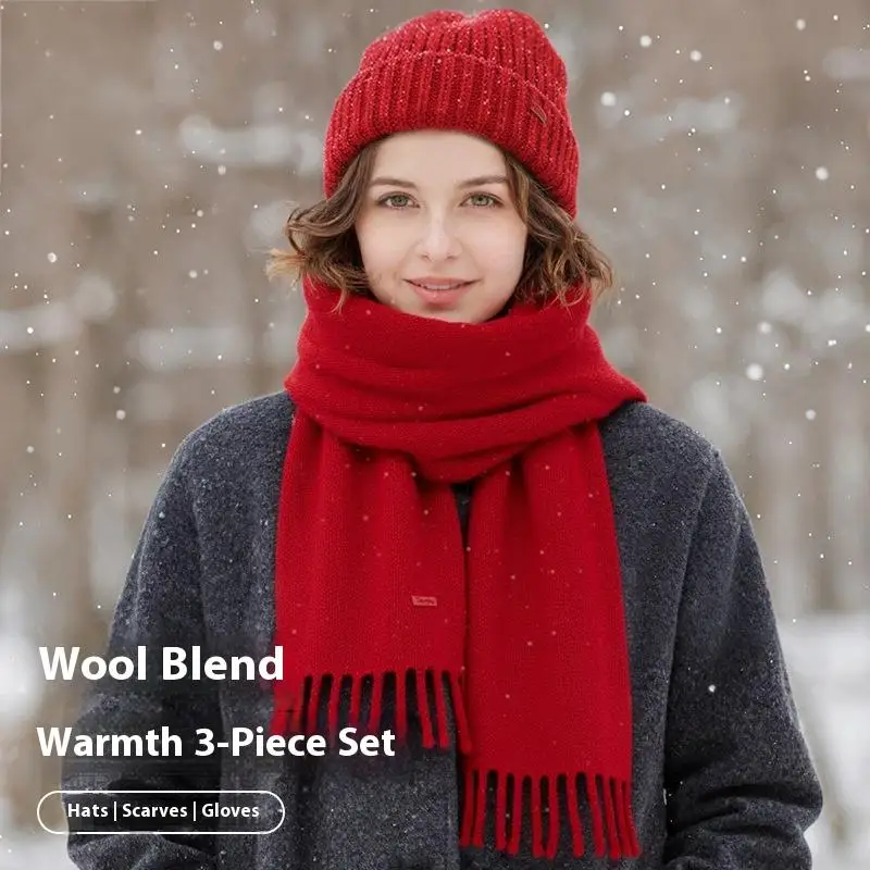 2015 الخريف/الشتاء قفازات محبوكة قبعة وشاح ثلاث قطع مجموعة-الصوف الدافئة تنفس قبعة لمس قفازات للجنسين