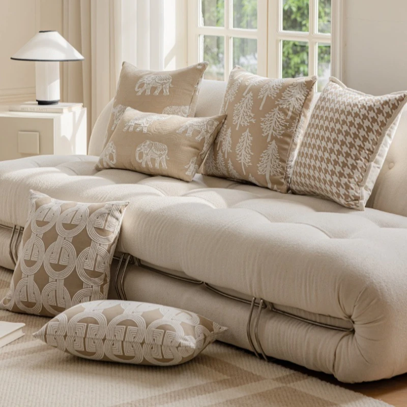 

Luxury Geometric Jacquard Cushion Covers Premium Oatmeal Grey Modern Minimalist Home Decor High-End Designer Throw Pillow Cases