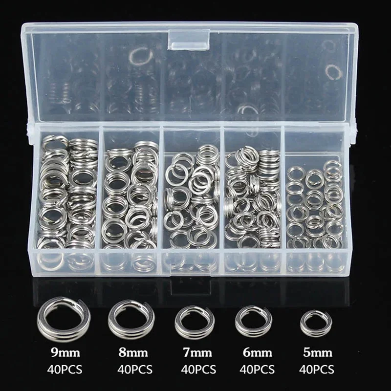 200pcs/set Fishing Split Rings Stainless Steel Double Loop Connectors 5Size 5/6/7/8/9mm Fishing Tackle Pesca Iscas Tools Parts