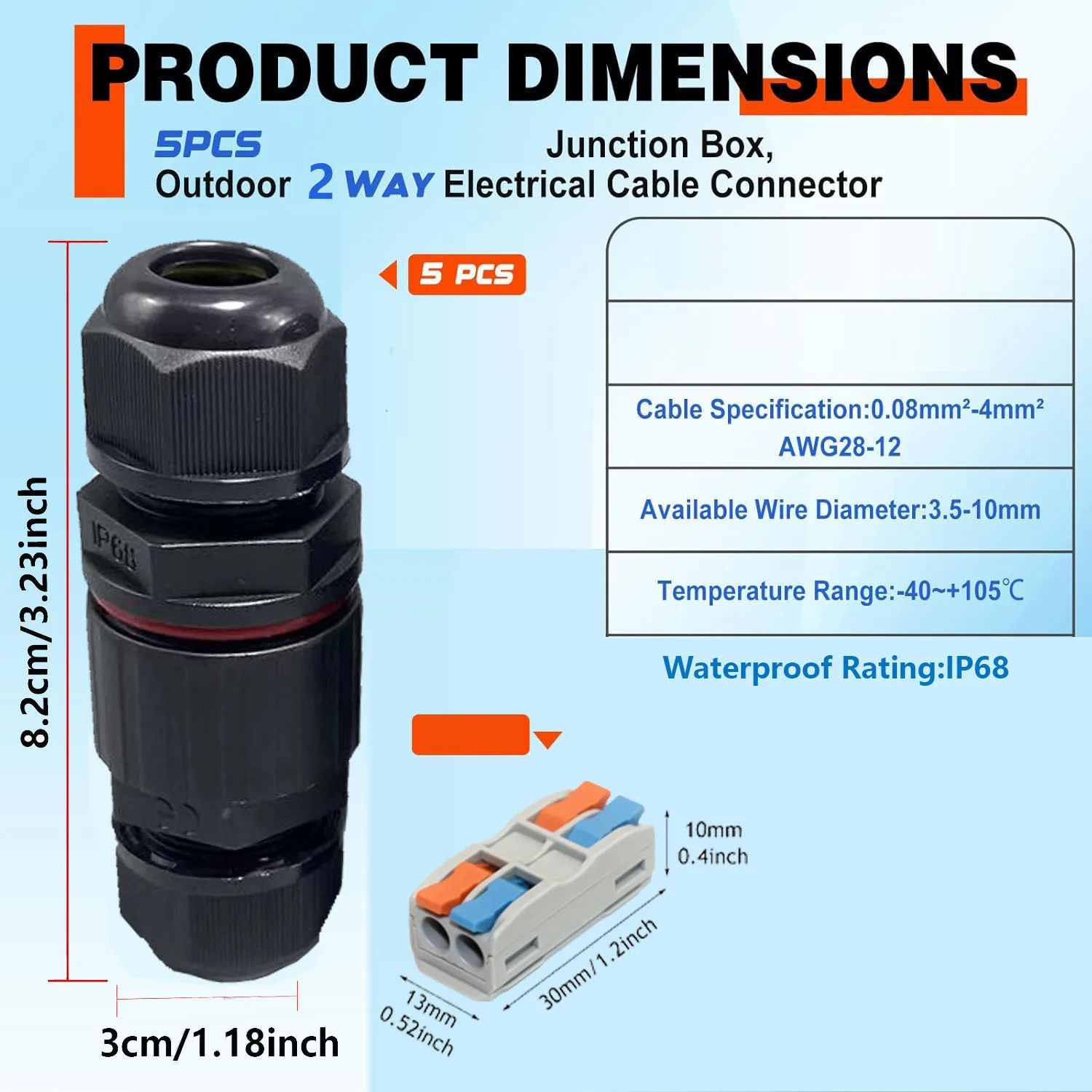 5Pcs IP68 Waterproof Cable Connector Quick Connection 2 in 2 Out/3 in 3 Out 2/3Pin Electrical Terminal Adapter Wire Connector