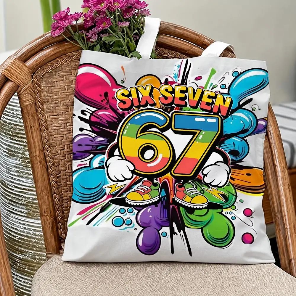 Viral Meme six seven Storage Bags Eco Canvas Tote Odorless Reusable Double Print Shopping Bag