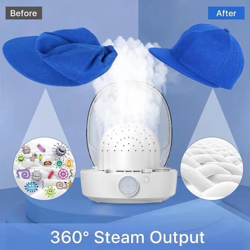 Automatic Cap Cleaner with steam and Dry, steam Cleaning&Ironing and Drying for Bucket Baseball Cap, hat Cleaner & Dryer