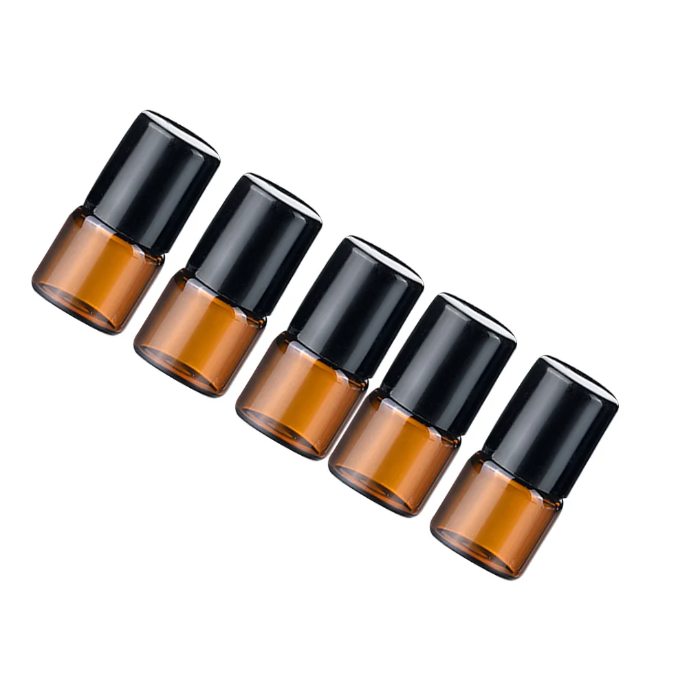5Pcs Portable Roll-on Essential Oil Bottles Leak Proof Glass Perfume Dispensing Refillable Travel Bottles Black Lid
