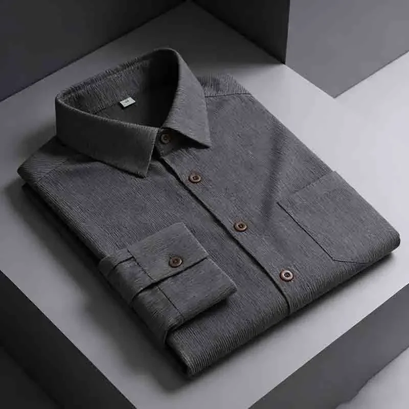

2026 Men's Corduroy Texture Long Sleeve Shirt Casual Business Button Down Shirt For Men