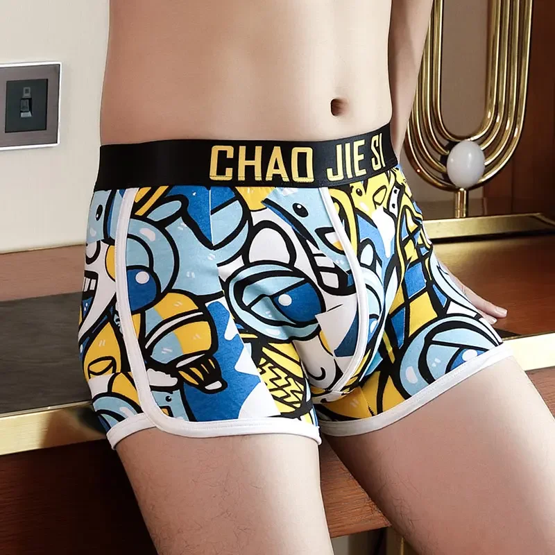 Men's underpants cotton boxers summer breathable trend personality sense youth boxers thin short bottoms
