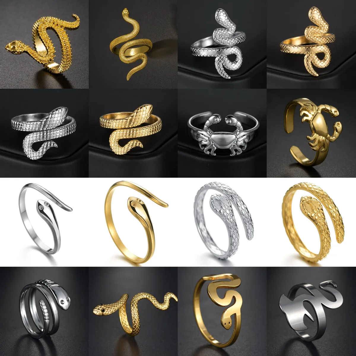 Fashion Snake Punk Vintage Rings For Women Men Hip Hop Open Gold Stainless Steel Homme Gothic Wedding Jewelry anillos