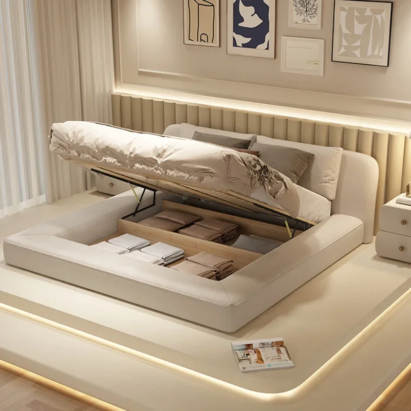 

Queen Size Marriage Bed, Modern Minimalist Multifunctional Design, Storage Space For Bedroom
