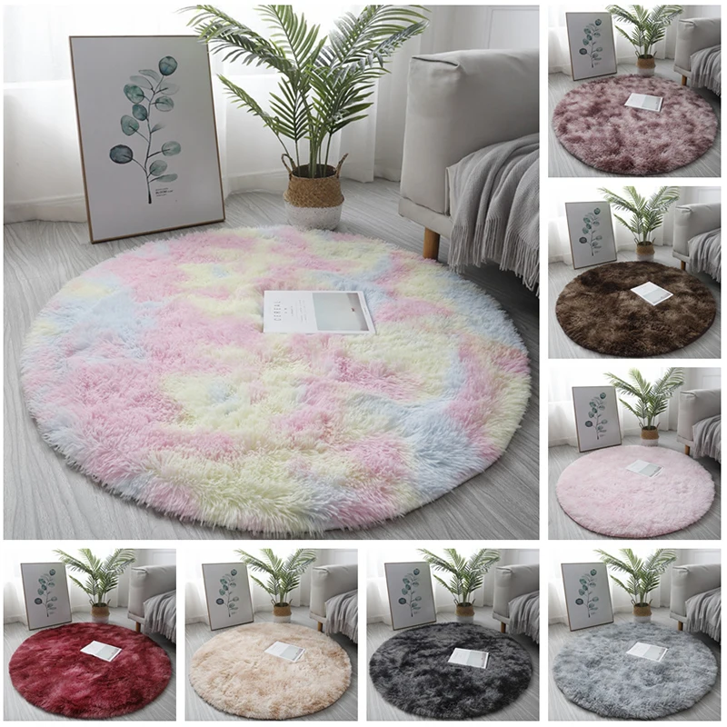 Round Soft Faux Sheepskin Fur Area Rugs For Bedroom Living Room Floor Shaggy Plush Carpet White Home Floor Mat Rug Bedside Rugs