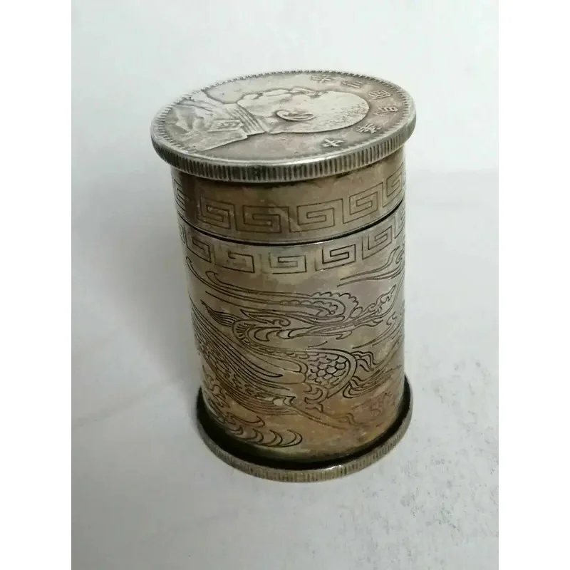 Collection China Copper Silver Carving Flower Dragon Coin Inlay Toothpi Buet