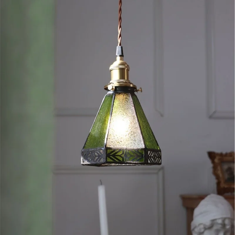 IWHD Mid Century Modern LED Pendant Lamp Living Room Kitchen Bedside Loft Home Decor Copper Green Glass Pendant Light Luminaire