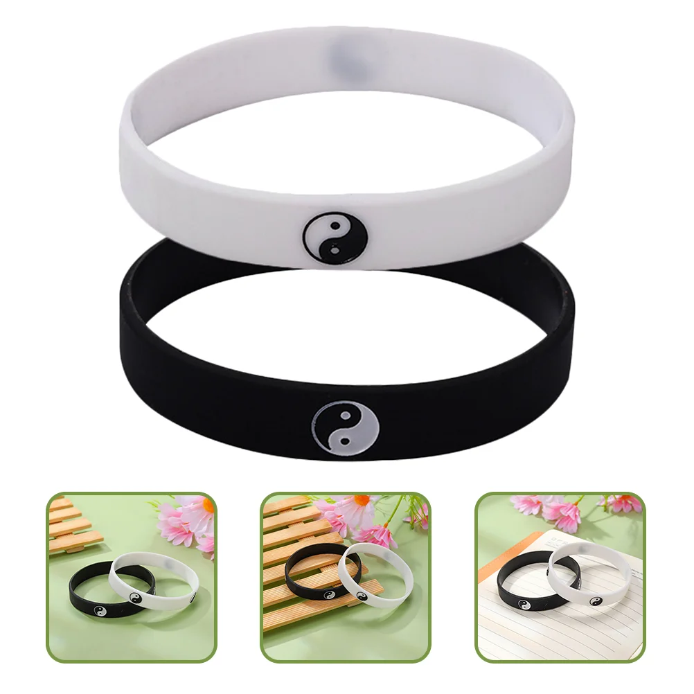 2 Pcs Cool Tai Chi Bracelet Miss Wrist Band Friendship Bracelets Yin Yang Silica Gel Couple Men Rubber Wristbands