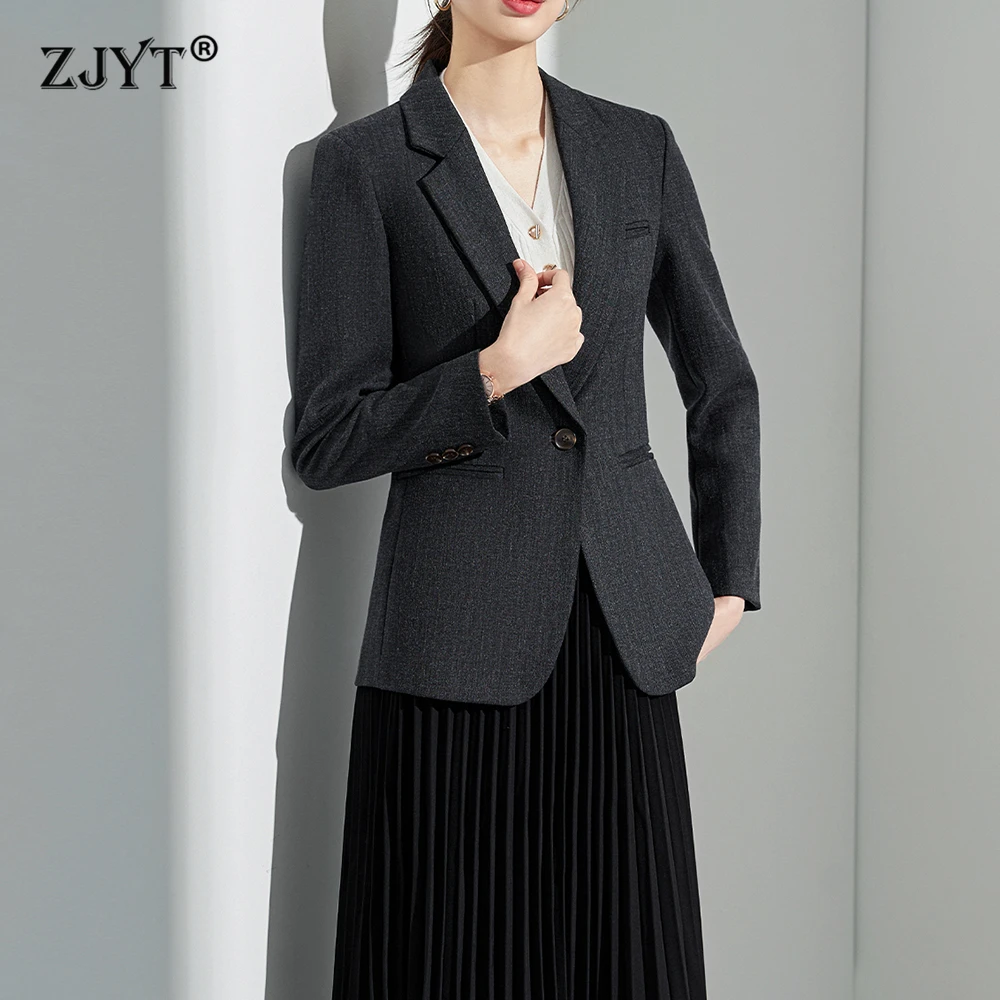 

ZJYT Elegant Brown Blazer Woman Suit Jacket Coat Long Sleeve Korean Style Fashion Casual Outerwear Office Work Plus Size Clothes