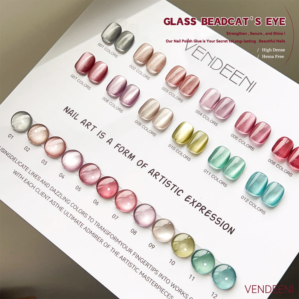 Vendeeni 12 Farben/Set Edelstein-Kristall-Katzenaugen-Gel-Nagellack Magnetischer UV-Soak-Off-Gel-Lack Glasperlen-Katzenaugen-Gel mit Display – Detail 7