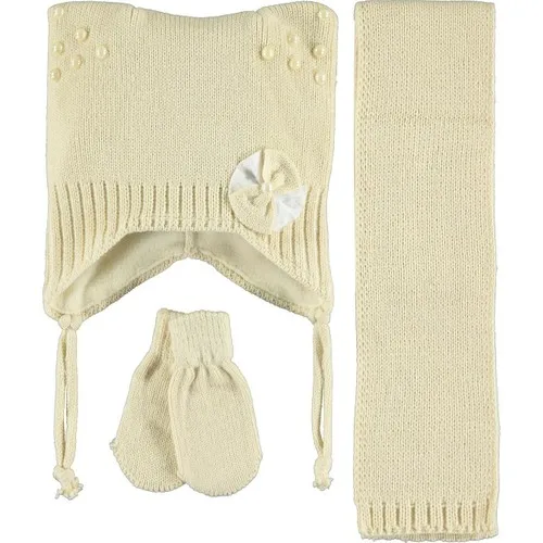 Kitti Baby Girl Scarf Beanie Gloves Set 0-18 Month Beige