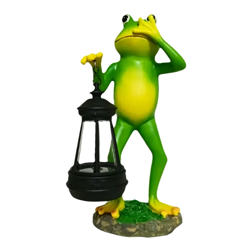 Resin Solar Frog Lantern Garden Outdoor Decor Statue for Lawn Patio Yard Solar Powered Night Illumination Fixture