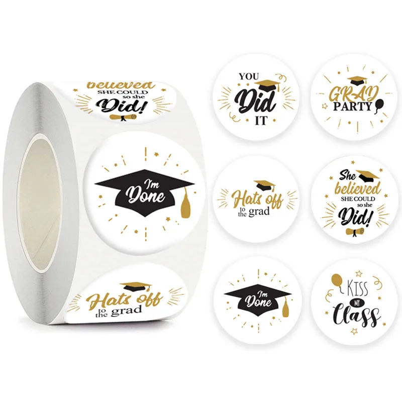 500Pieces Graduation Stickers Class White Gold Foil Sticker 1 Inch Round Envelope Seal Label Self-Adhesive For College Grad Part