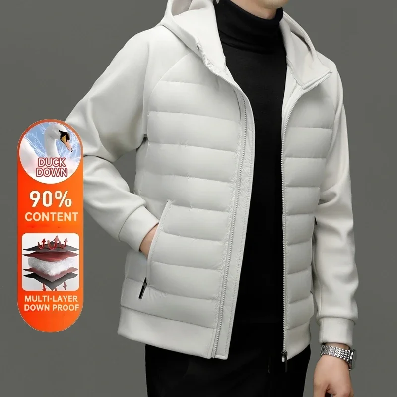 High End 95% Down Light Seamless Hot-pressing Bonded Casual Fashion Hooded Men Down Jacket New Puffer Winter Feather Coats