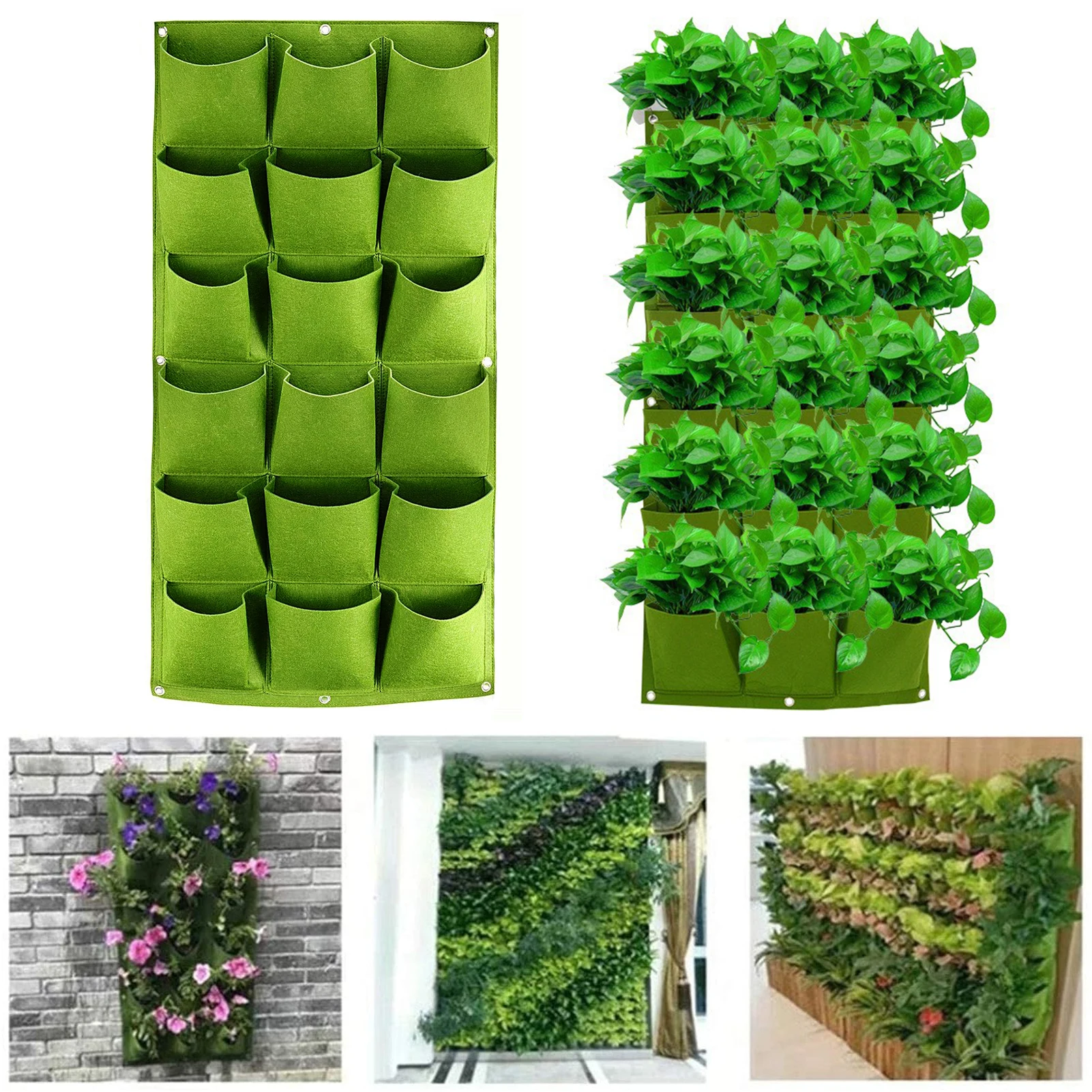 9/18 Pockets Felt Vertical Plant Grow Bag Planter Greening Flower Container for Flower Vegetable Herb Garden Planting Supplies