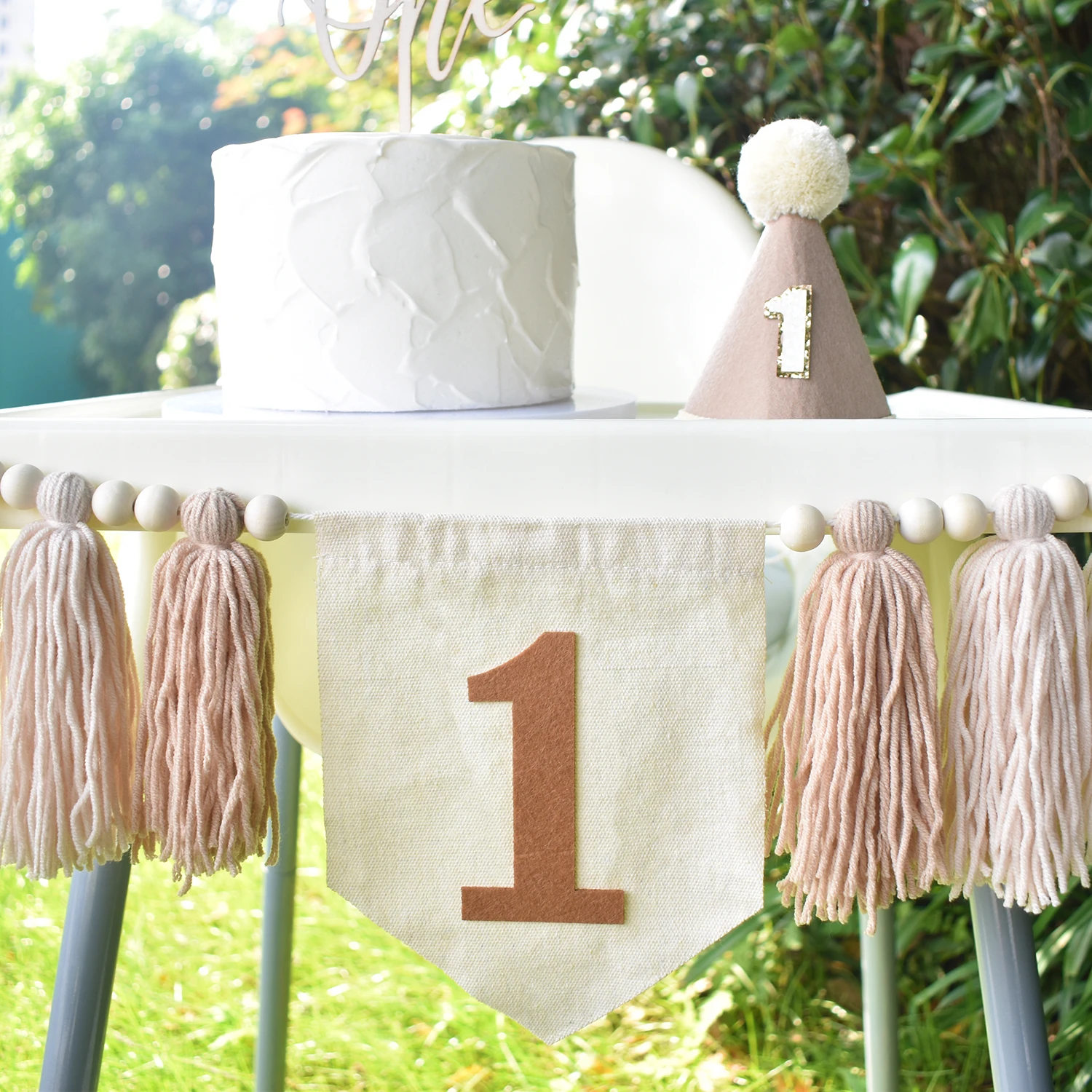 1pc 1st Birthday High Chair Banner Boho Handmade Wooden Bead Tassel Garland Decoration First Birthday Party Photography Prop