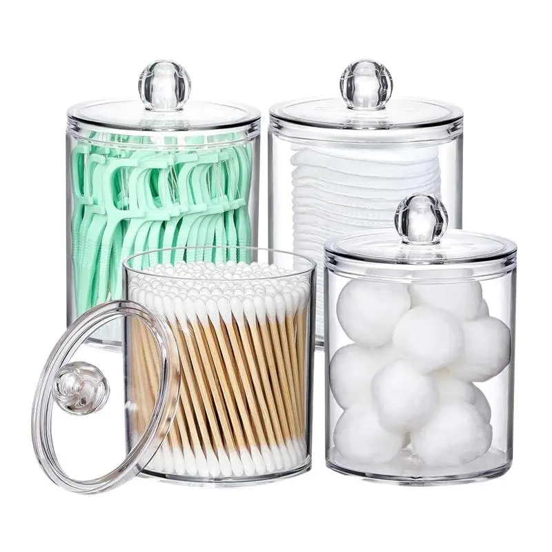 【H】Round Acrylic Cotton Swab Box With Lid Dustproof Makeup Cotton Storage Toothpick Organizer Box
