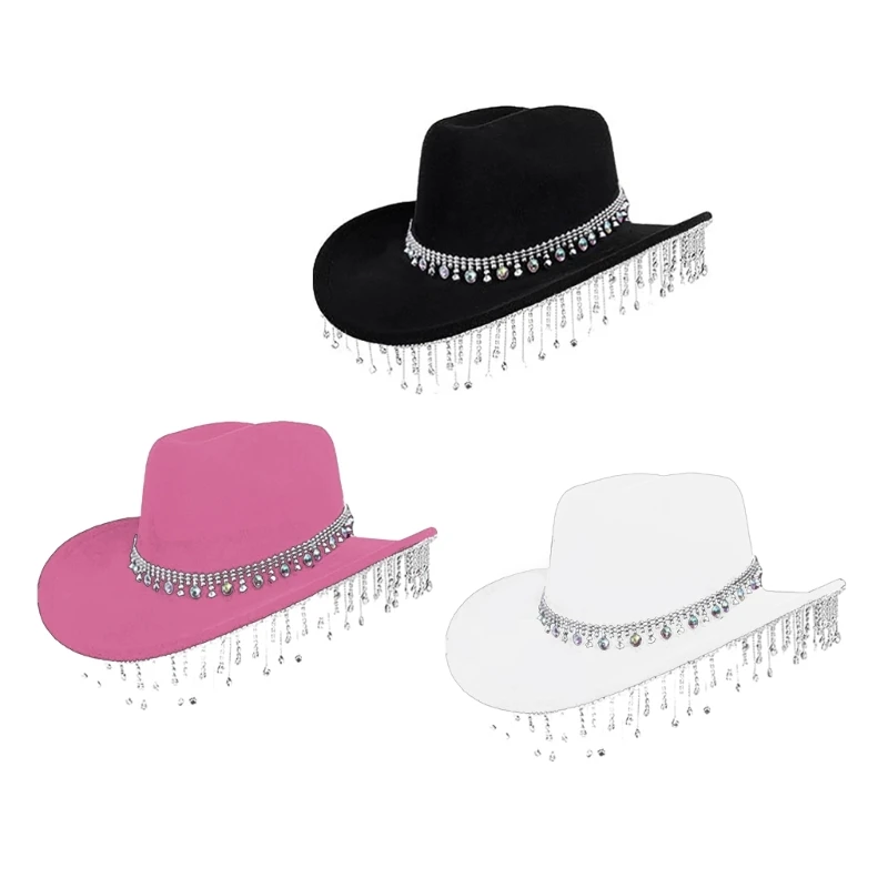 

Tassels Encrusted Crystal Cowboy Hat Hat for Actor Actress NEW