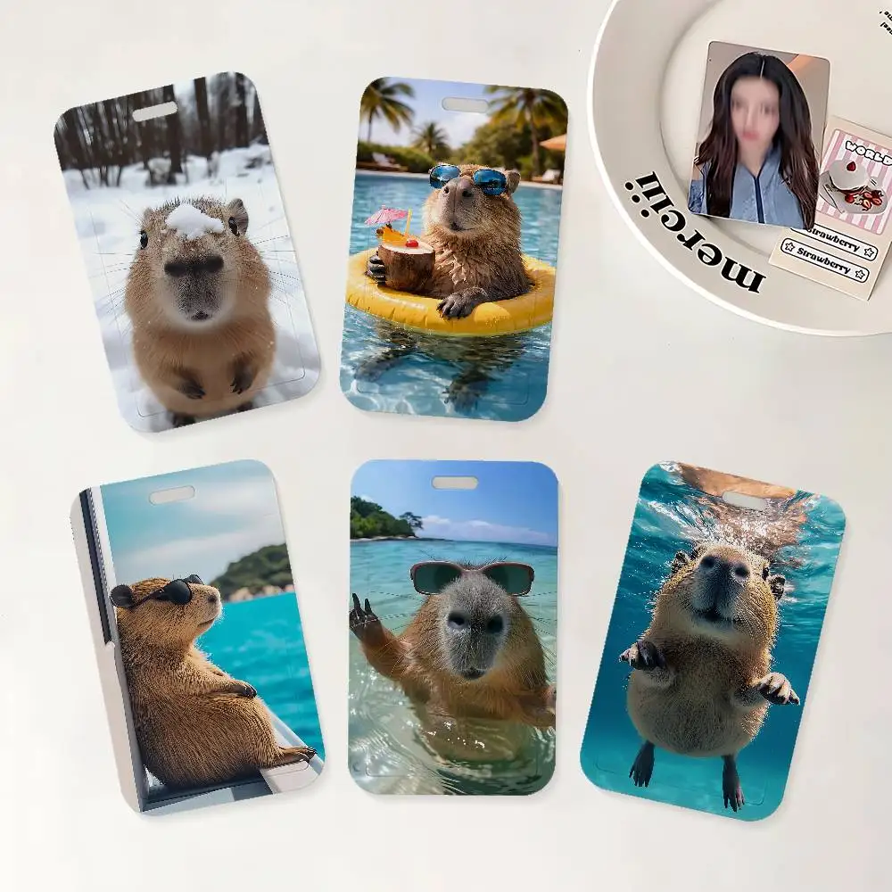 

Funny Capybara Cute ID Badge Holder With Lanyard Neck Strap For Office School Name Card Credentials Case