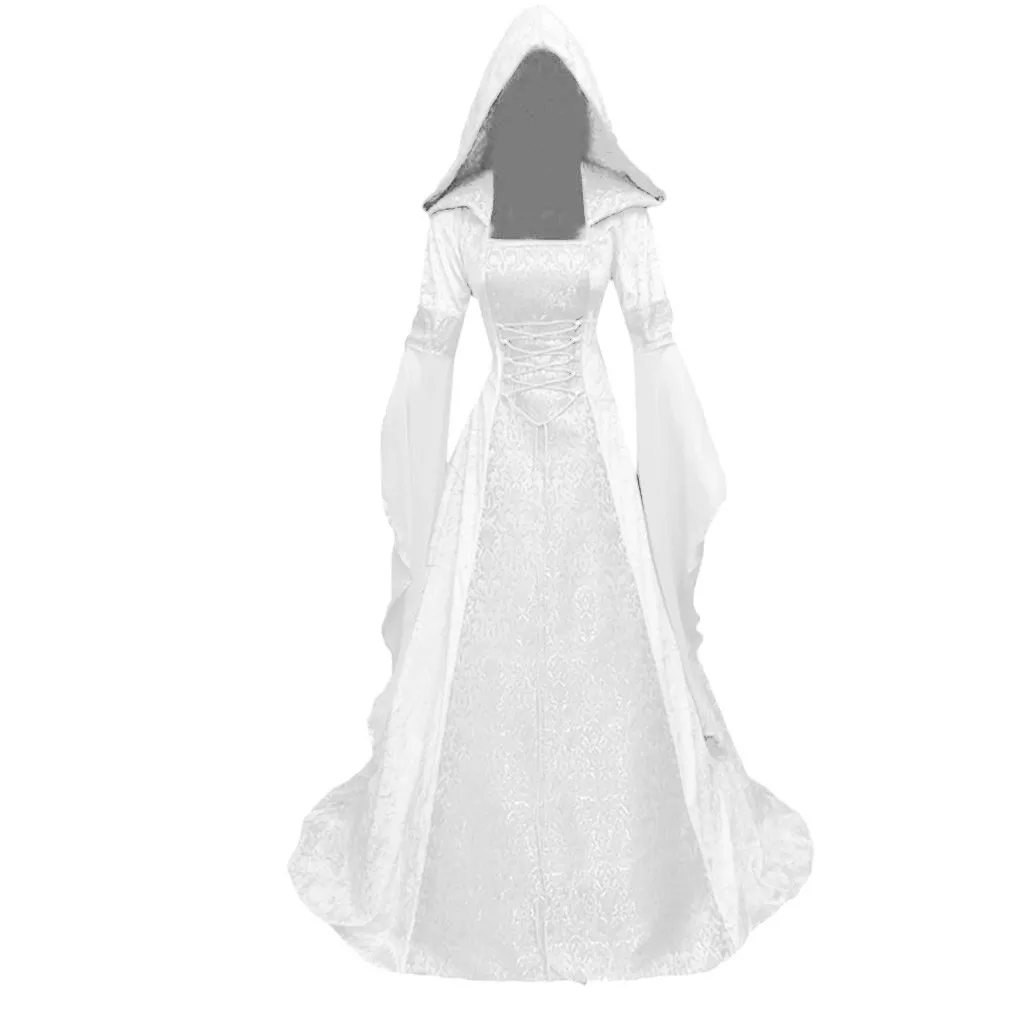 Medieval Retro Style Wedding Dress Hooded Waist Dress Cosplay Halloween Women's Hooded Robe Role Playing Costume Vestidos