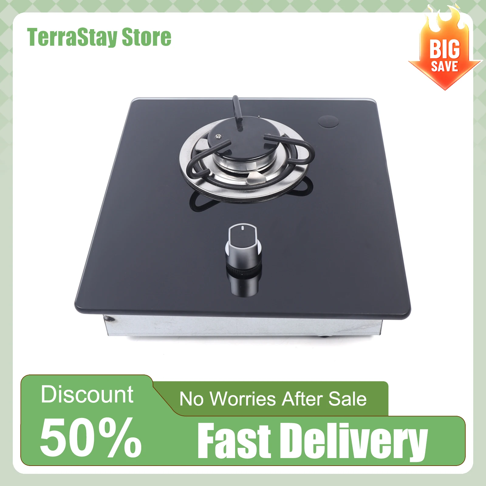 موقد غاز لـ RV 304 الفولاذ المقاوم للصدأ 8 مللي متر الزجاج المقسى المدمج في جبل الإشعال الإلكتروني 11.42*10.04in انقطاع غاز البترول المسال 5.25ft خرطوم #1