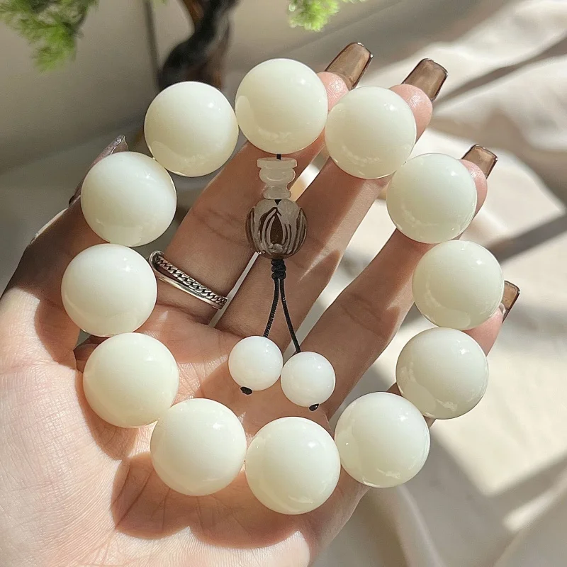 

Rare Large Size round Beads White Jade Bodhi Single-Wrap Bracelet Handheld Pliable Temperament Bodhi Seed Buddha Beads Rosary Cr